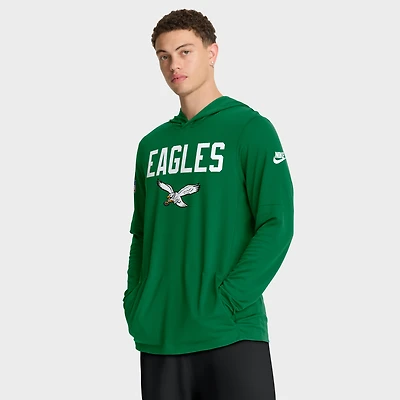 Men's Nike Kelly Green Philadelphia Eagles Sideline Pass Accuracy Dri-FIT Long Sleeve Hoodie T-Shirt