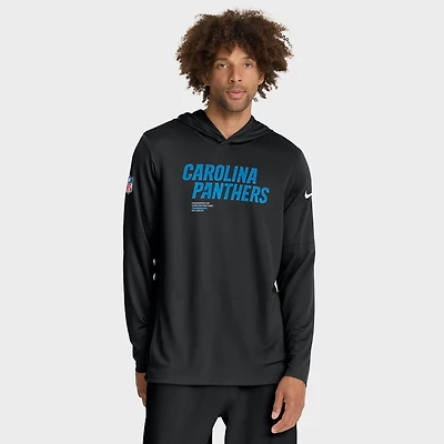 Men's Nike Black Carolina Panthers Sideline Pure Fury Dri-FIT Long Sleeve Hoodie T-Shirt