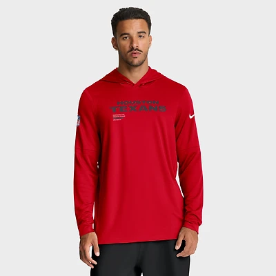 Men's Nike Red Houston Texans Sideline Pure Fury Dri-FIT Long Sleeve Hoodie T-Shirt