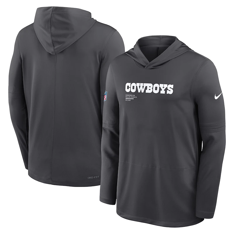 Men's Nike Anthracite Dallas Cowboys Sideline Pure Fury Dri-FIT Long Sleeve Hoodie T-Shirt