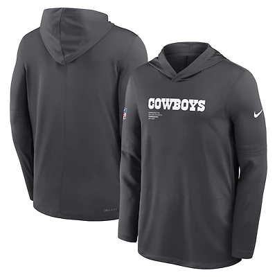 Men's Nike Anthracite Dallas Cowboys Sideline Pure Fury Dri-FIT Long Sleeve Hoodie T-Shirt