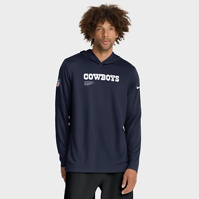 Men's Nike Navy Dallas Cowboys Sideline Pure Fury Dri-FIT Long Sleeve Hoodie T-Shirt