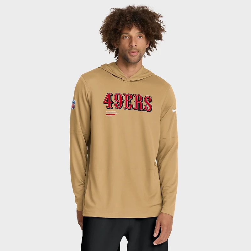 Men's Nike Gold San Francisco 49ers Sideline Pure Fury Dri-FIT Long Sleeve Hoodie T-Shirt