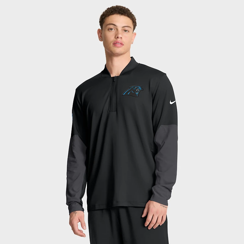 Men's Nike Black Carolina Panthers Sideline Dri-FIT Half-Zip Pullover