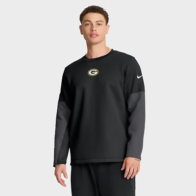 Men's Nike Black Green Bay Packers Sideline Coaches Midweight Therma-FIT Crew Pullover