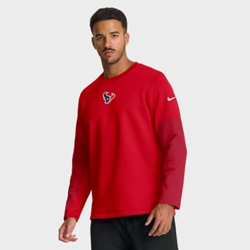 Men's Nike Red Houston Texans Sideline Coaches Midweight Therma-FIT Crew Pullover