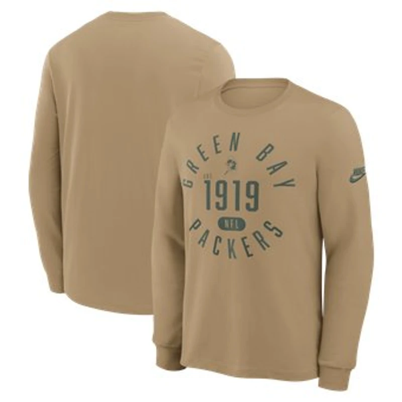 Men's Nike Tan Green Bay Packers Blitz Package Rewind Slub Dri-FIT Long Sleeve T-Shirt