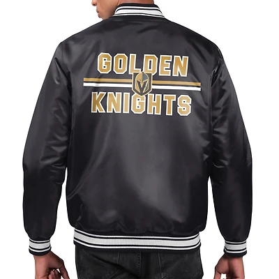 Men's Starter  Black Vegas Golden Knights Printed Team Logo Satin Varsity Full-Snap Jacket