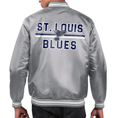 Men's Starter  Gray St. Louis Blues Printed Team Logo Satin Varsity Full-Snap Jacket