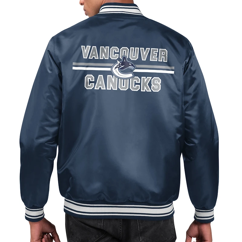 Men's Starter Navy Vancouver Canucks Printed Team Logo Satin Varsity Full-Snap Jacket