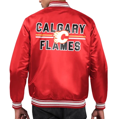 Men's Starter  Red Calgary Flames Printed Team Logo Satin Varsity Full-Snap Jacket