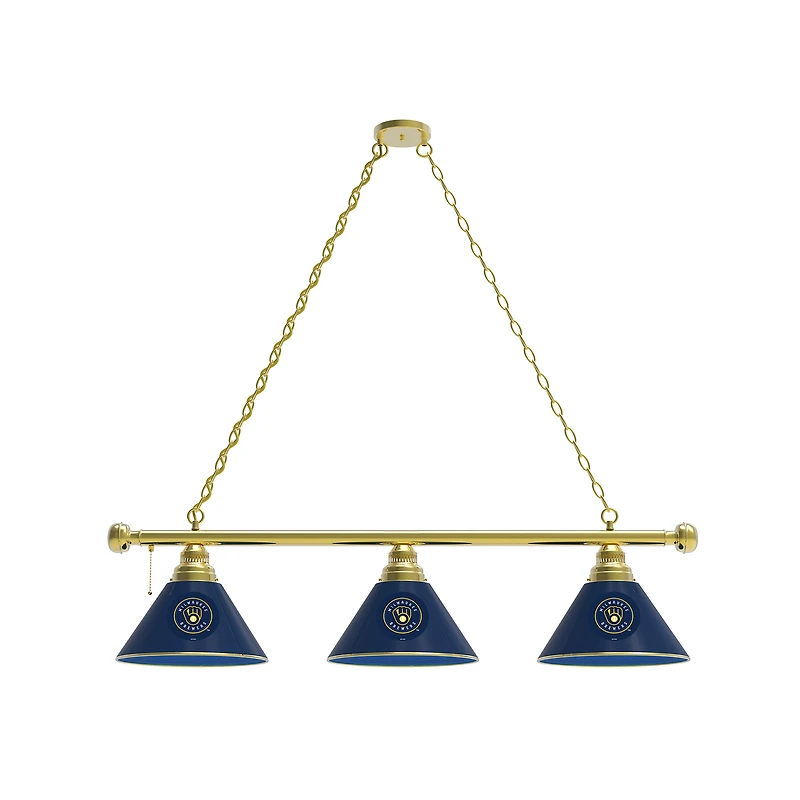 Milwaukee Brewers 3-Shade Billiard Light with Brass Fixture