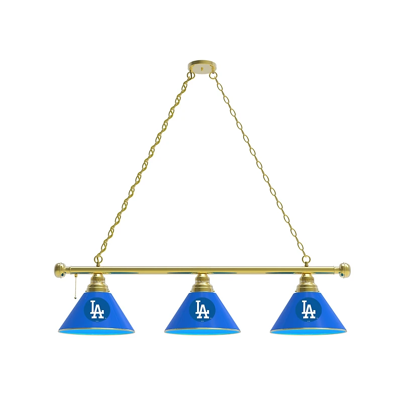 Los Angeles Dodgers 3-Shade Billiard Light with Brass Fixture