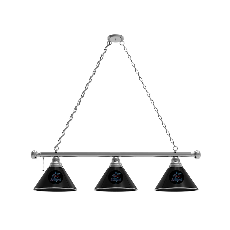 Miami Marlins 3-Shade Billiard Light with Chrome Fixture