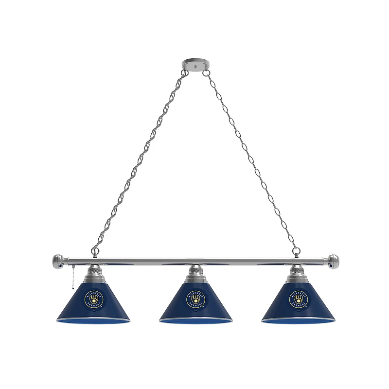 Milwaukee Brewers 3-Shade Billiard Light with Chrome Fixture