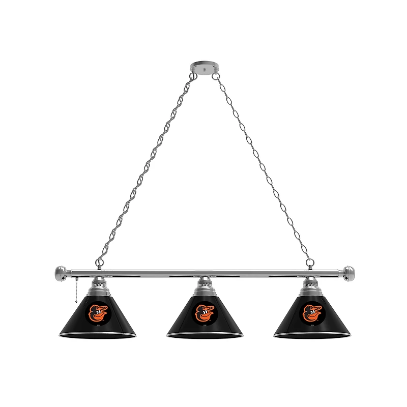 Baltimore Orioles 3-Shade Billiard Light with Chrome Fixture