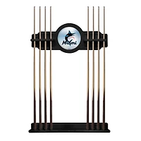 Black Miami Marlins Eight Stick Wood Pool Cue Rack