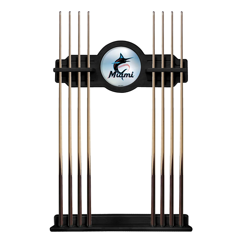 Black Miami Marlins Eight Stick Wood Pool Cue Rack