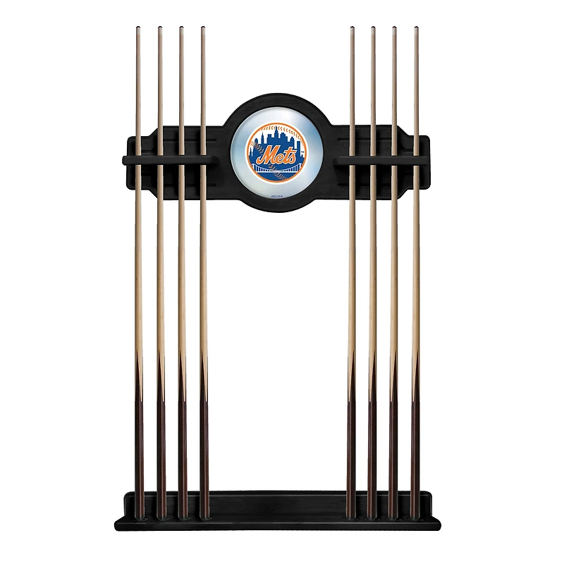 Black New York Mets Eight Stick Wood Pool Cue Rack