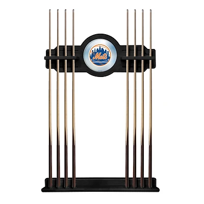Black New York Mets Eight Stick Wood Pool Cue Rack