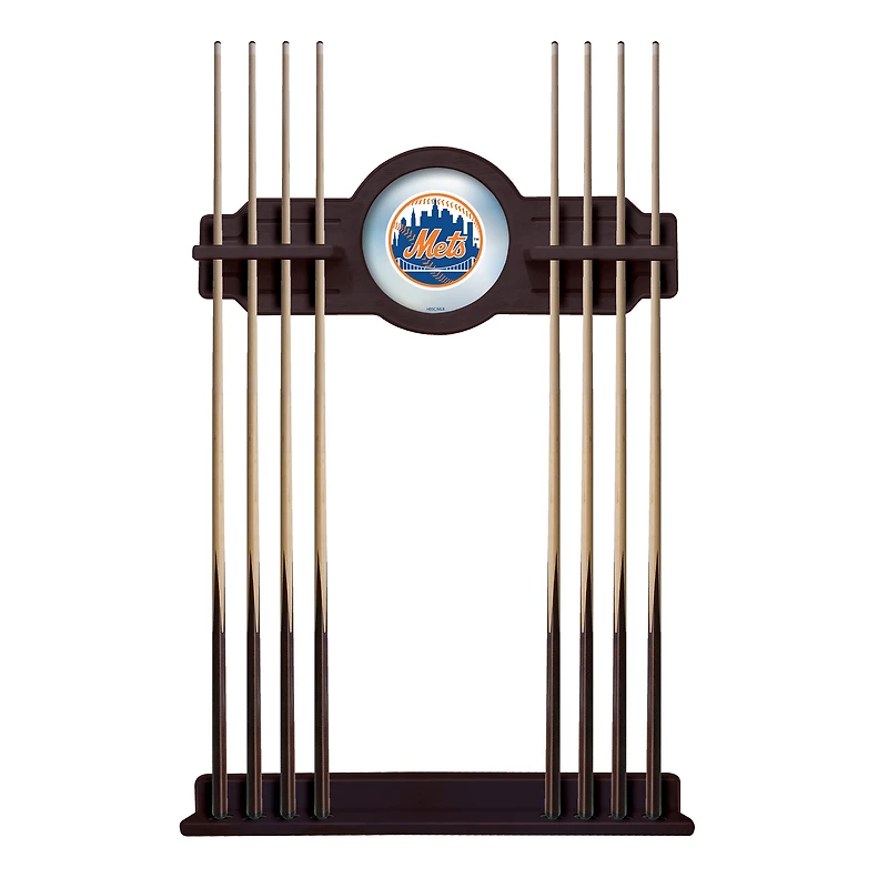English Tudor New York Mets Eight Stick Wood Pool Cue Rack