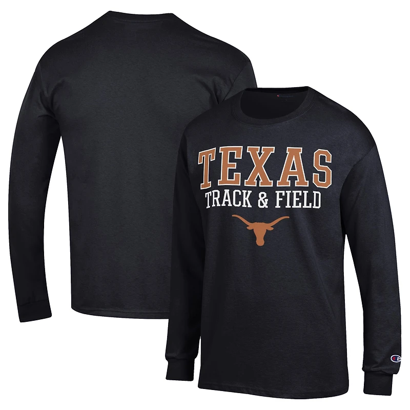 Men's Champion  Black Texas Longhorns Track & Field Stacked Logo Long Sleeve T-Shirt