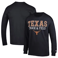 Men's Champion  Black Texas Longhorns Track & Field Stacked Logo Long Sleeve T-Shirt