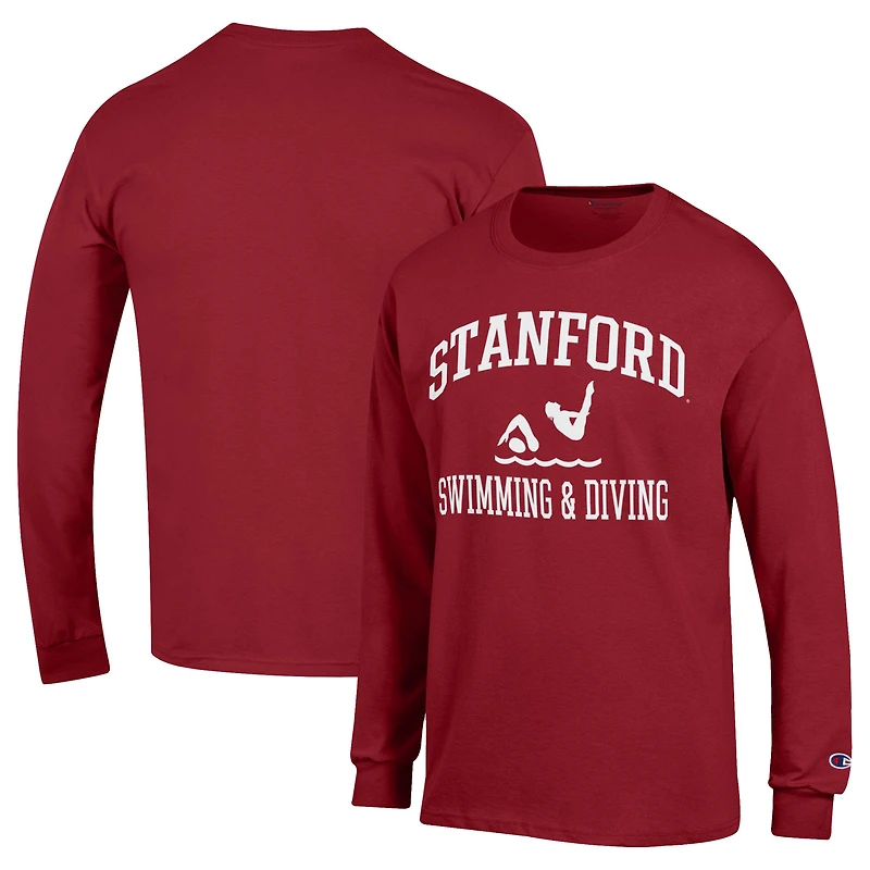 Men's Champion Cardinal Stanford Cardinal Icon Swim & Dive Long Sleeve T-Shirt