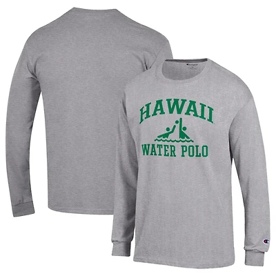 Men's Champion Gray Hawaii Rainbow Warriors Water Polo Icon Long Sleeve T-Shirt