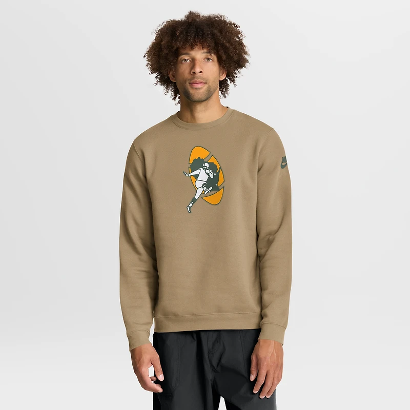 Men's Nike Tan Green Bay Packers Swing Pass Rewind Club Pullover Sweatshirt