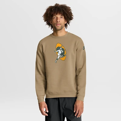 Men's Nike Tan Green Bay Packers Swing Pass Rewind Club Pullover Sweatshirt