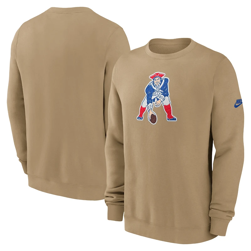 Men's Nike Tan New England Patriots Swing Pass Rewind Club Pullover Sweatshirt