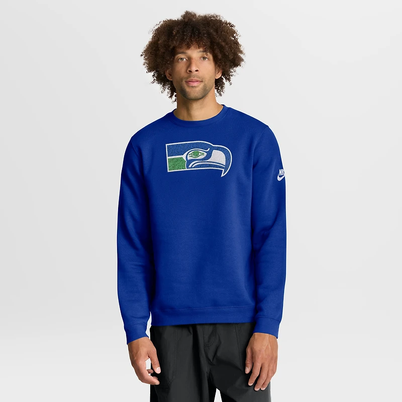 Men's Nike Royal Seattle Seahawks Swing Pass Rewind Club Pullover Sweatshirt