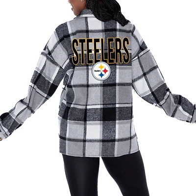 Women's Gameday Couture Gray Pittsburgh Steelers  Fieldside Fun Plaid Button-Up Overshirt