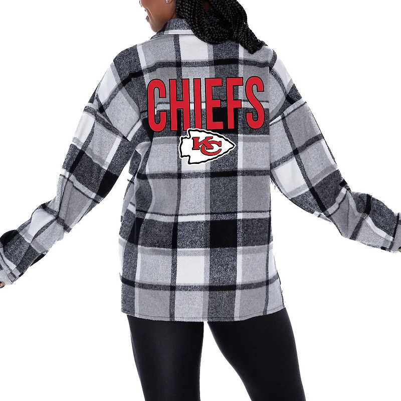 Women's Gameday Couture Gray Kansas City Chiefs  Fieldside Fun Plaid Button-Up Overshirt
