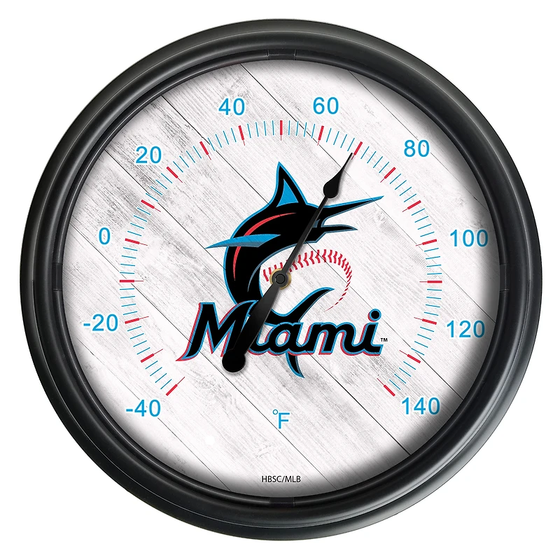 Black Miami Marlins Indoor/Outdoor LED Thermometer