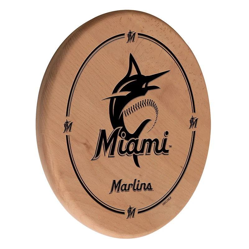 Natural Miami Marlins 13" Laser Engraved Solid Wood Sign