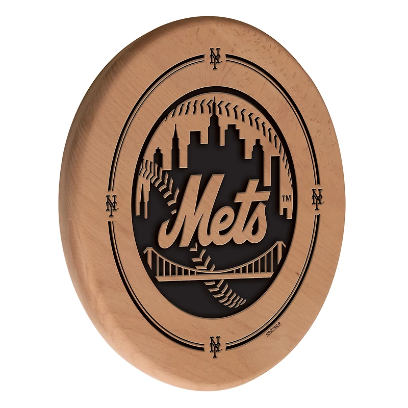 Natural New York Mets 13" Laser Engraved Solid Wood Sign