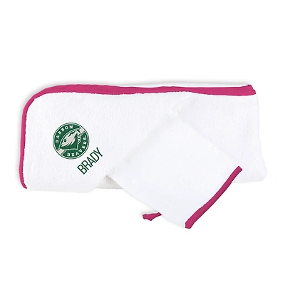 Infant Chad & Jake White Babson Beavers Personalized Hooded Towel & Mitt Set