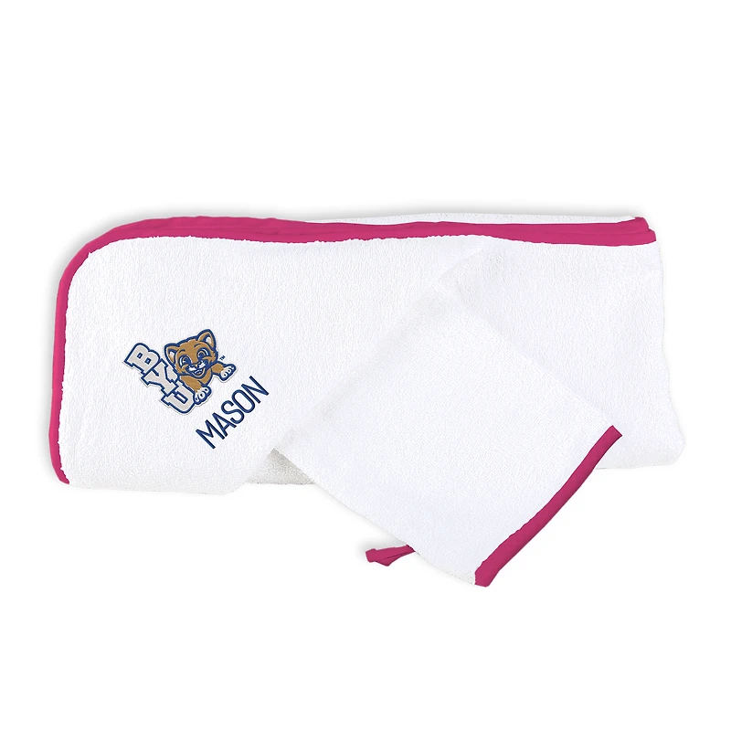 Infant Chad & Jake White BYU Cougars Personalized Hooded Towel & Mitt Set