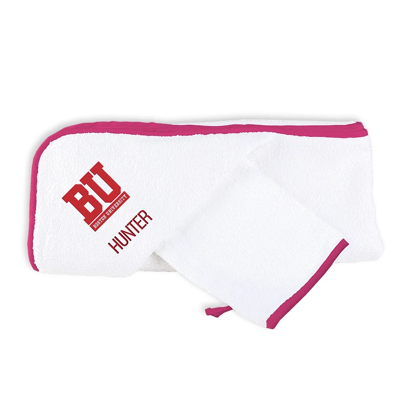 Infant Chad & Jake White Boston University Personalized Hooded Towel & Mitt Set
