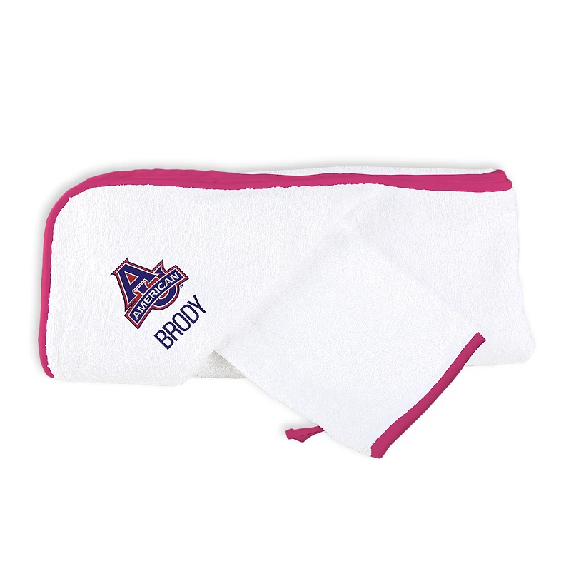 Infant Chad & Jake White American University Eagles Personalized Hooded Towel & Mitt Set