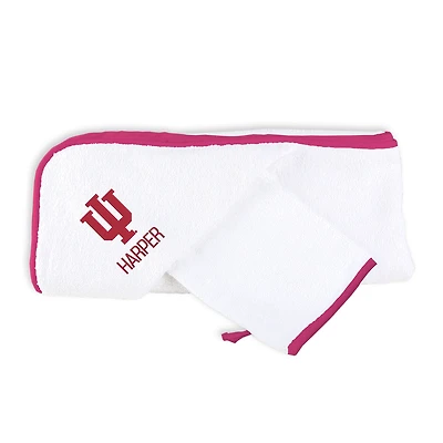 Infant Chad & Jake White Indiana Hoosiers Personalized Hooded Towel & Mitt Set