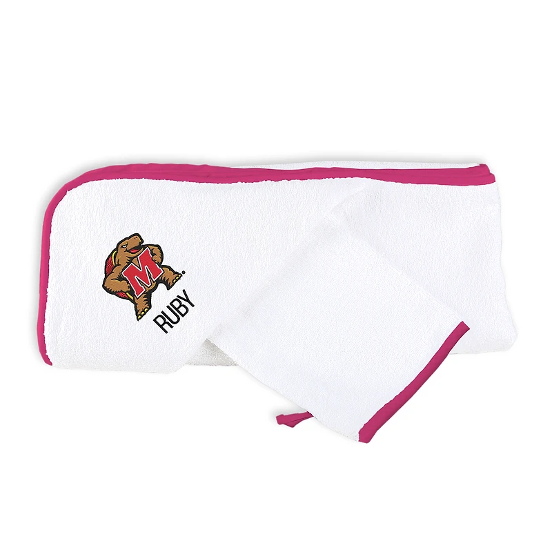 Infant Chad & Jake White Maryland Terrapins Personalized Hooded Towel & Mitt Set