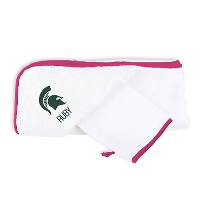 Infant Chad & Jake White Michigan State Spartans Personalized Hooded Towel & Mitt Set