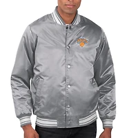 Men's Starter  Gray New York Knicks Printed Team Name Satin Varsity Full-Snap Jacket