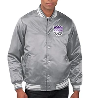 Men's Starter  Gray Sacramento Kings Printed Team Name Satin Varsity Full-Snap Jacket