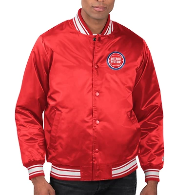 Men's Starter  Red Detroit Pistons Printed Team Name Satin Varsity Full-Snap Jacket