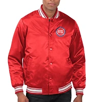 Men's Starter  Red Detroit Pistons Printed Team Name Satin Varsity Full-Snap Jacket