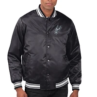 Men's Starter  Black San Antonio Spurs Printed Team Name Satin Varsity Full-Snap Jacket